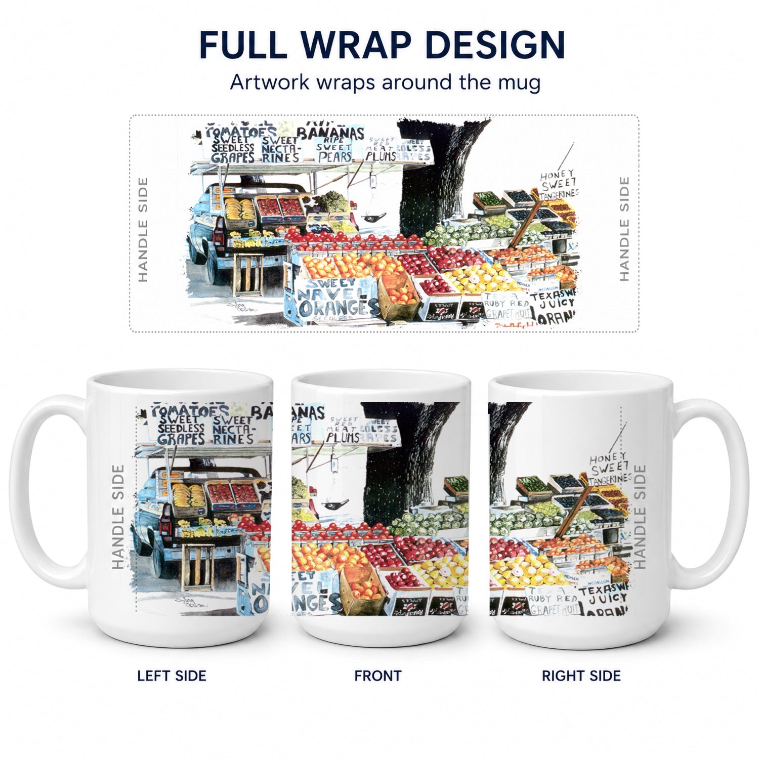 Fruit Stand Ceramic Coffee Mug 15 oz Decorative Large C Handle Mug Cup for Tea, Cocoa Hot Chocolate