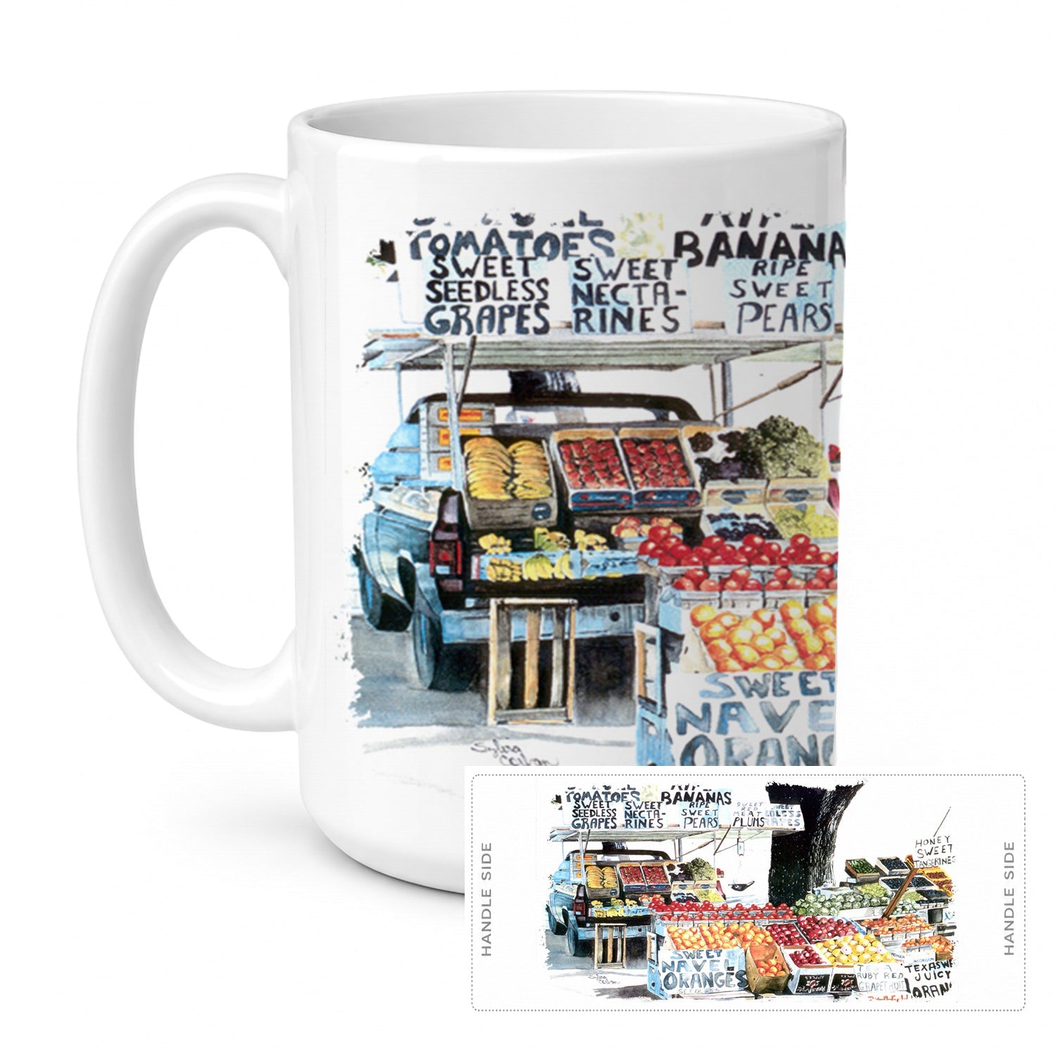 Fruit Stand Ceramic Coffee Mug 15 oz Decorative Large C Handle Mug Cup for Tea, Cocoa Hot Chocolate