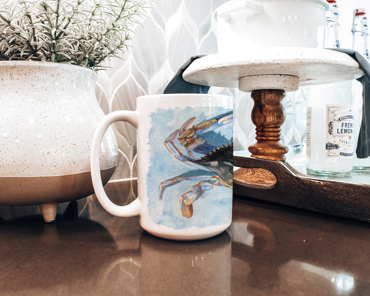 Crab Ceramic Coffee Mug 15 oz Decorative Large C Handle Mug Cup for Tea, Cocoa Hot Chocolate
