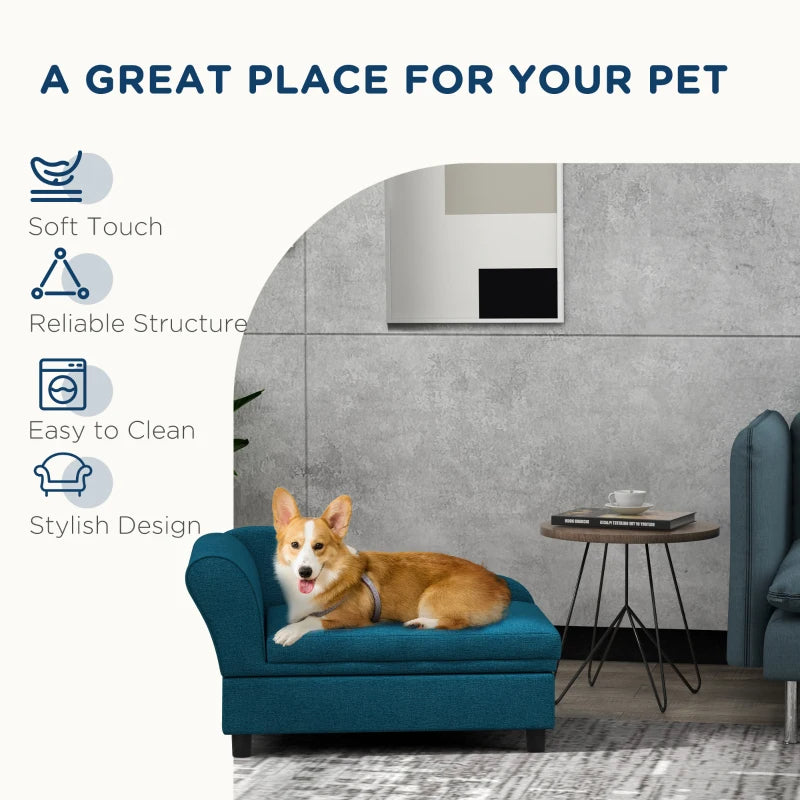 PawHut Pet Sofa Dog Sofa For Small Dogs With Storage, Dark Blue
