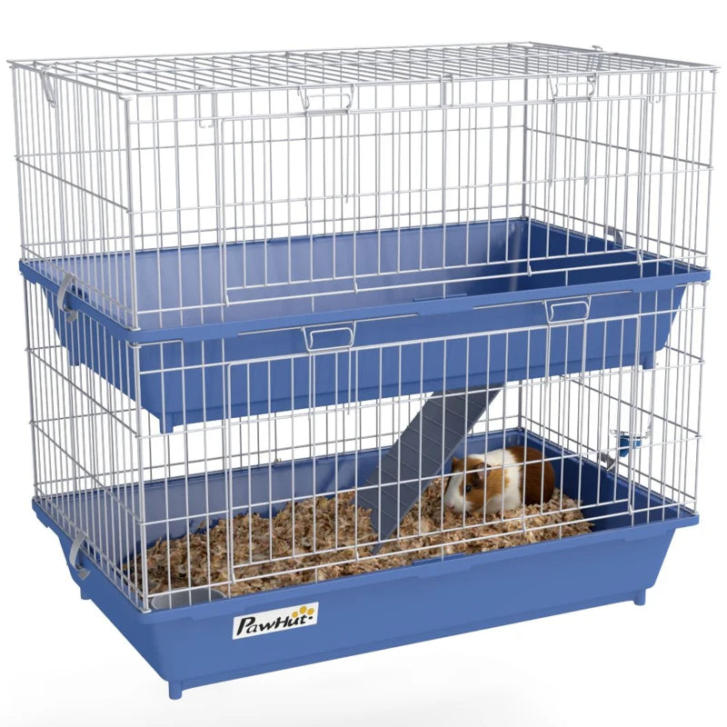 2-Tier Guinea Pig Cage, Ferret Cage, Chinchilla Cage, Small Animal Cage Indoor With Dish And Bottle, 2 Doors, Deep Botto