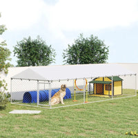PawHut 20' X 7.5' X 5' Dog Kennel Outdoor For Large Dogs With Waterproof Roof, Silver,For Multiple Parcels Of Goods, Ple