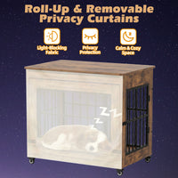 32in Dog Crate Furniture, Double Door Wooden Indoor Dog Kennel Furniture, Decorative Pet Cage End Table With Wheels For 