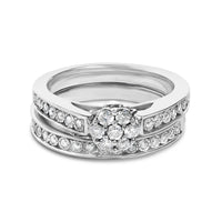 Sterling Silver 1/2 Cttw Diamond Cluster Flower Bridal Set