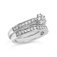 Sterling Silver 1/2 Cttw Diamond Cluster Flower Bridal Set