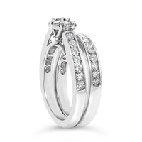 Sterling Silver 1/2 Cttw Diamond Cluster Flower Bridal Set