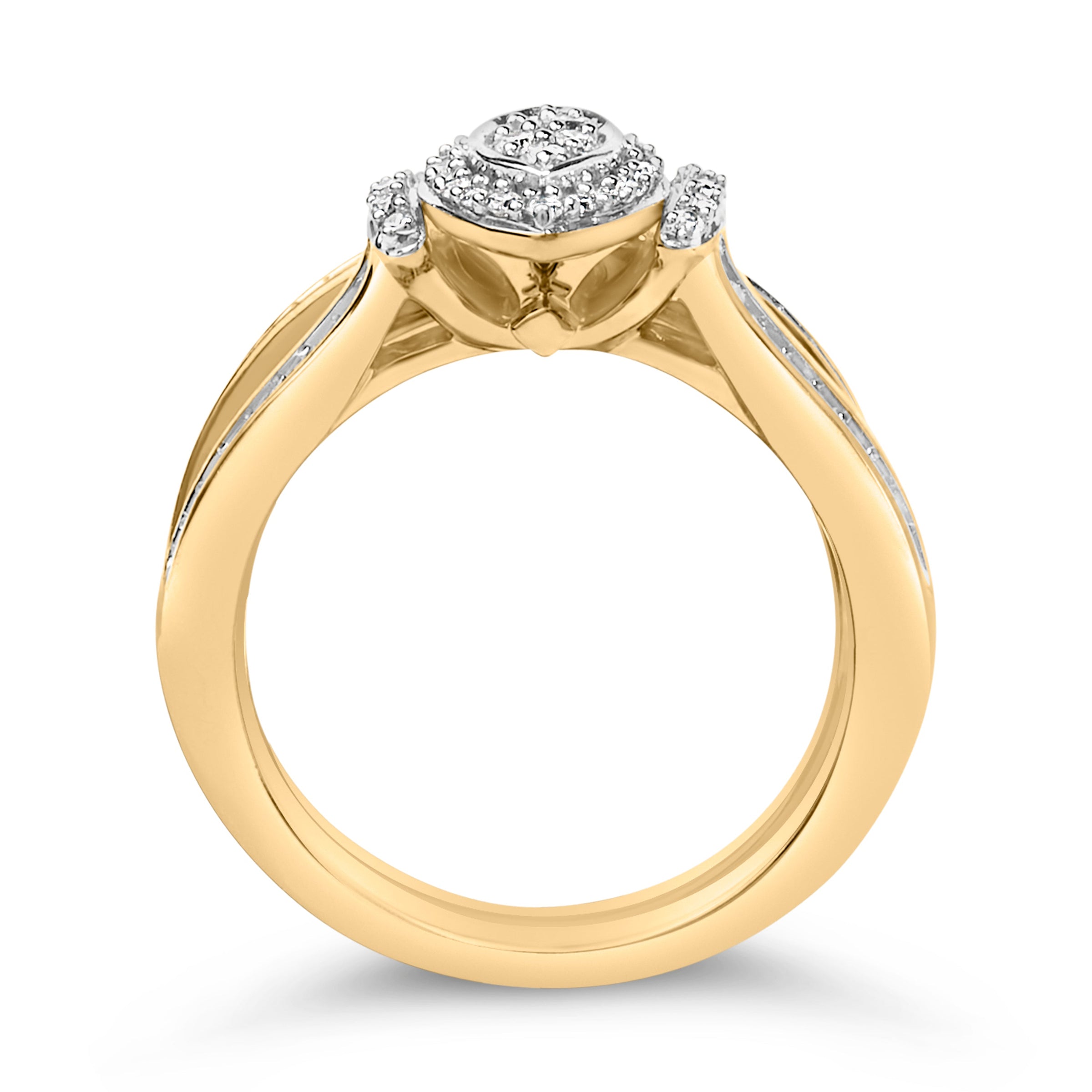 14K Yellow Gold Plated Sterling Silver 1/2 Cttw Marquise Cluster Diamond Bridal Set