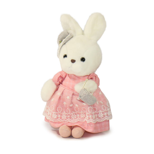 11-inch White Maisie Rabbit with Pink Dress