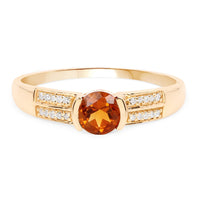 0.51 Carat Genuine Citrine and White Diamond 14K Yellow Gold Ring