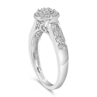 Sterling Silver Diamond Accent Round Cluster Halo Ring