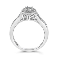 Sterling Silver Diamond Accent Round Cluster Halo Ring