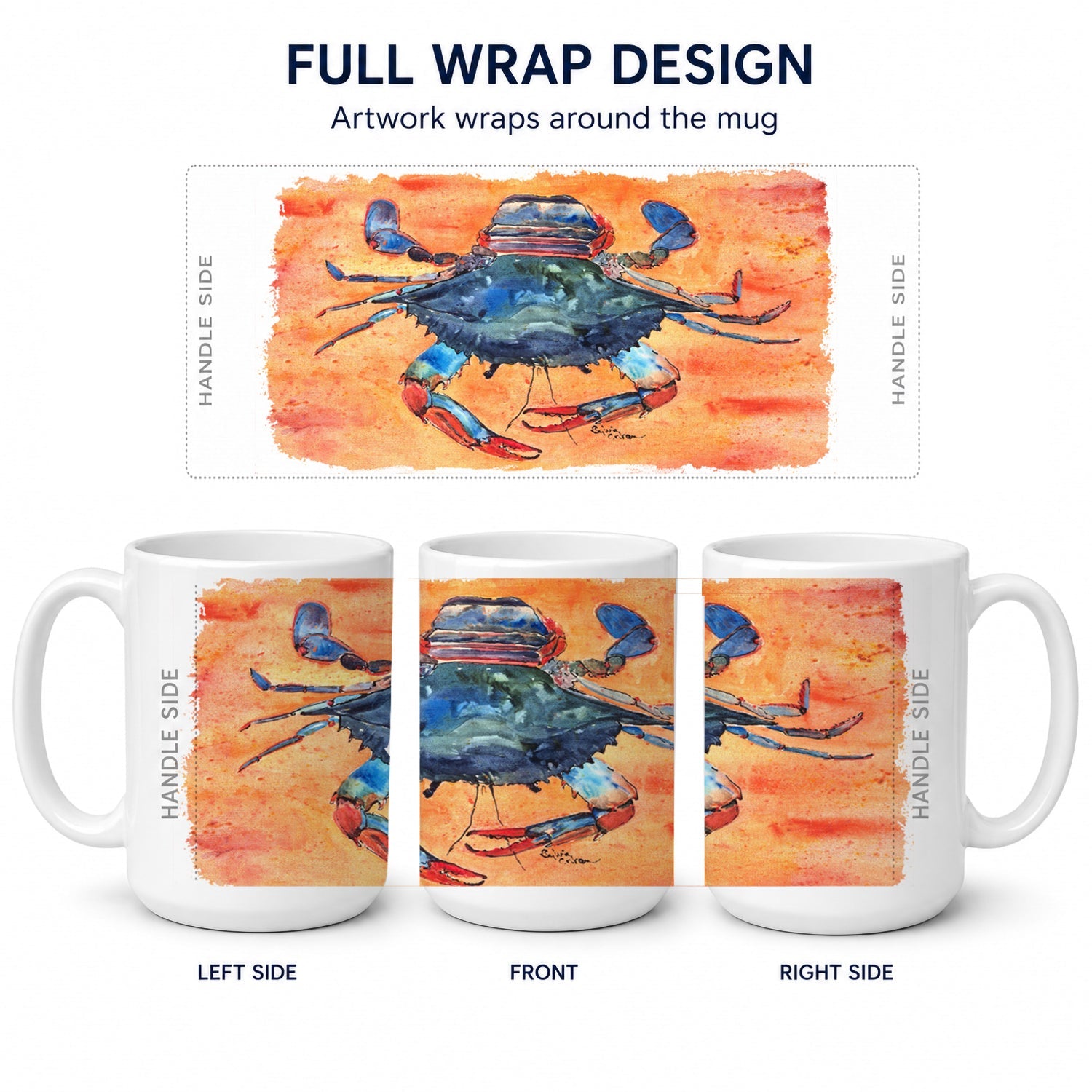 Crab Ceramic Coffee Mug 15 oz Decorative Large C Handle Mug Cup for Tea, Cocoa Hot Chocolate