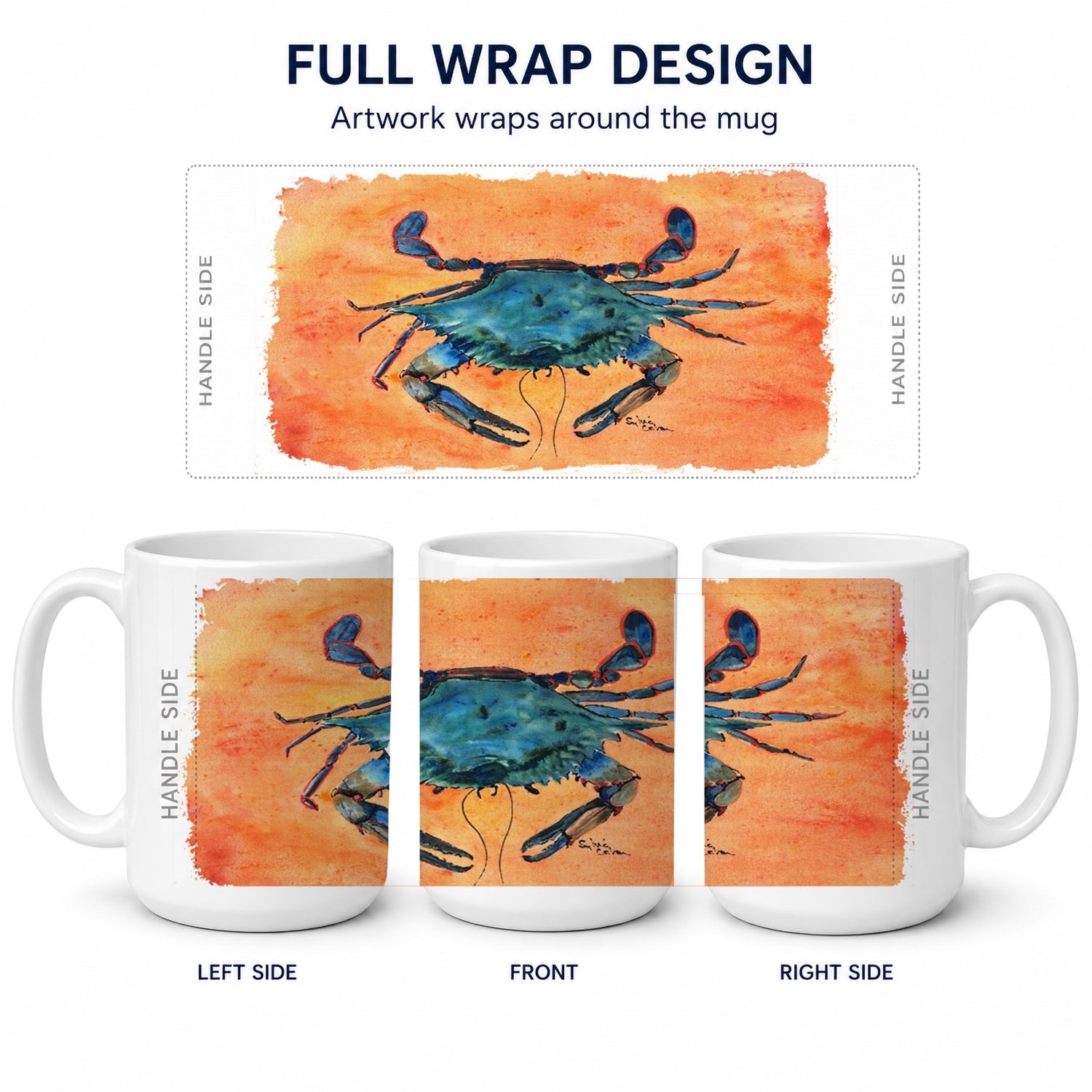 Crab Ceramic Coffee Mug 15 oz Decorative Large C Handle Mug Cup for Tea, Cocoa Hot Chocolate
