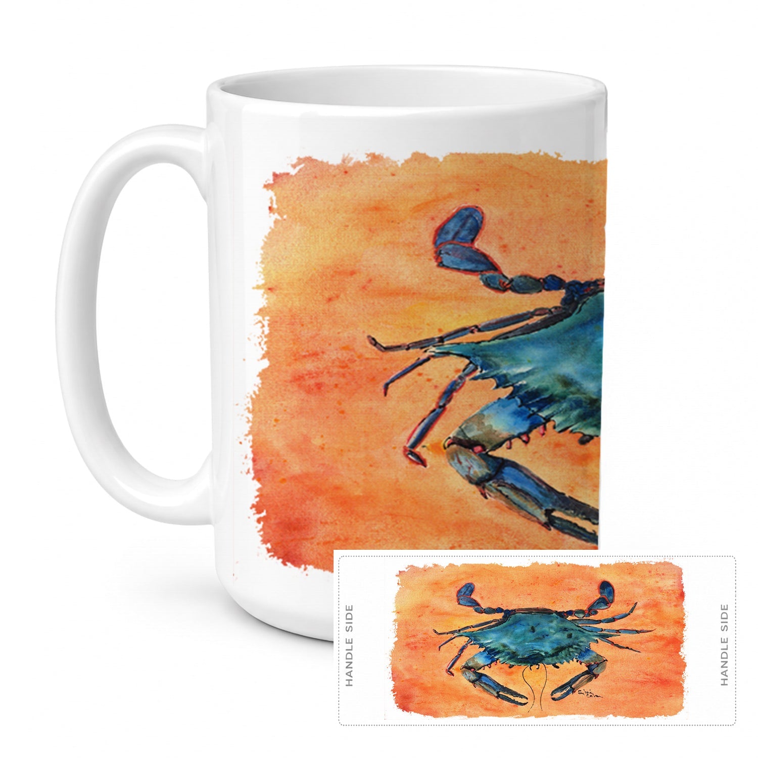 Crab Ceramic Coffee Mug 15 oz Decorative Large C Handle Mug Cup for Tea, Cocoa Hot Chocolate