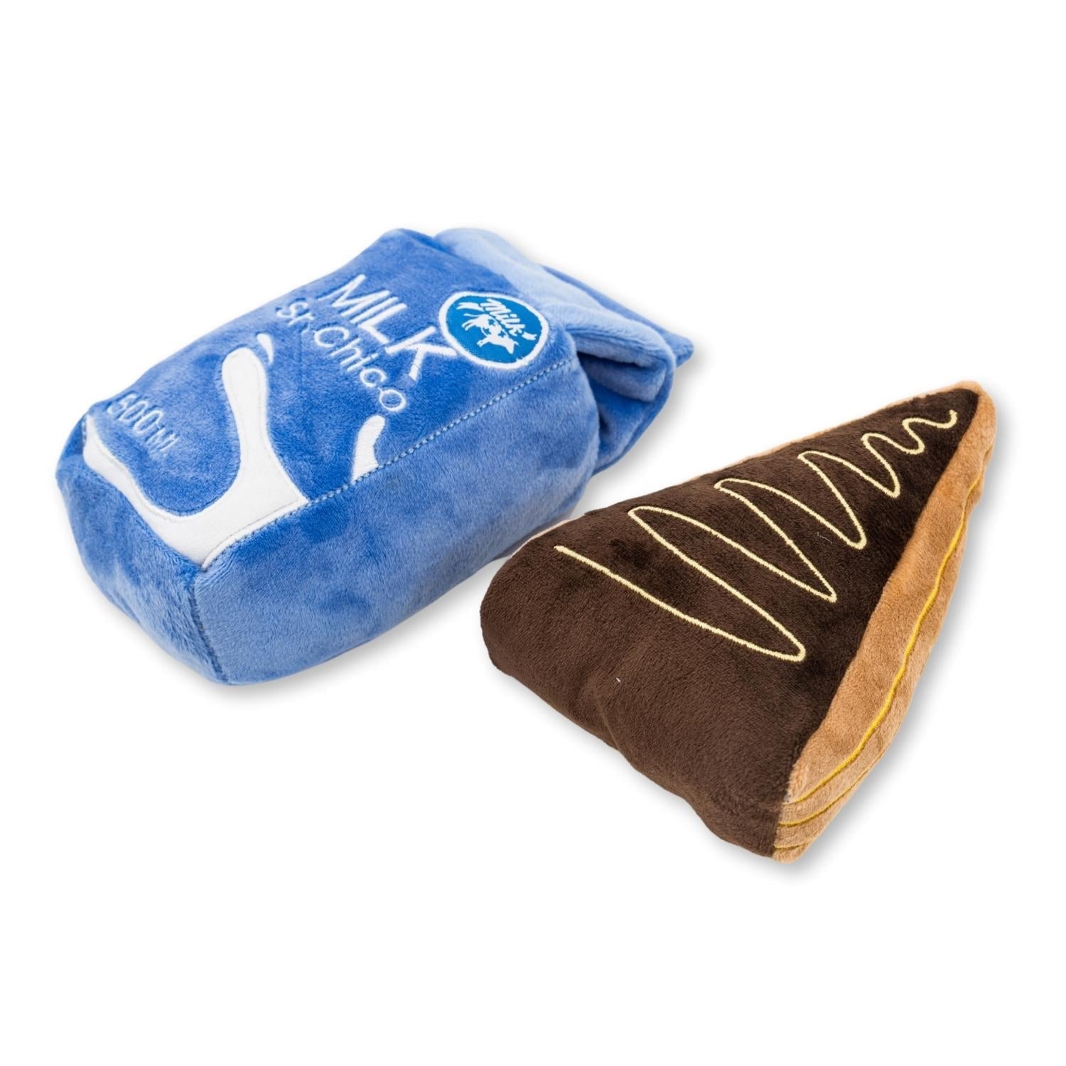 Cake Slice & Milk Midnight Snack Plush Dog Toy Gift Set – with Squeaker & Crinkle Paper - BIG FRENCHIES