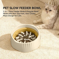 2-in-1 Dual Mode Large Plastic Cat Slow Feeder Bowl, Switchable Fast&Slow Feed