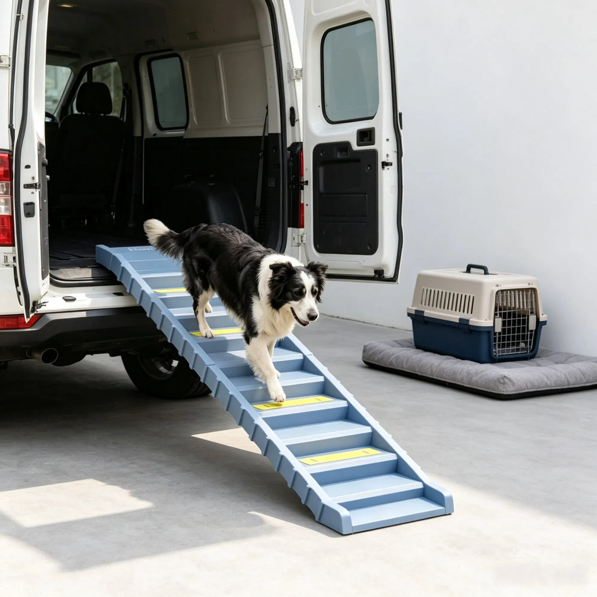 Gray Portable Dog Ramp Foldable Stairs for Medium Small Dogs to Get on Car Truck SUV