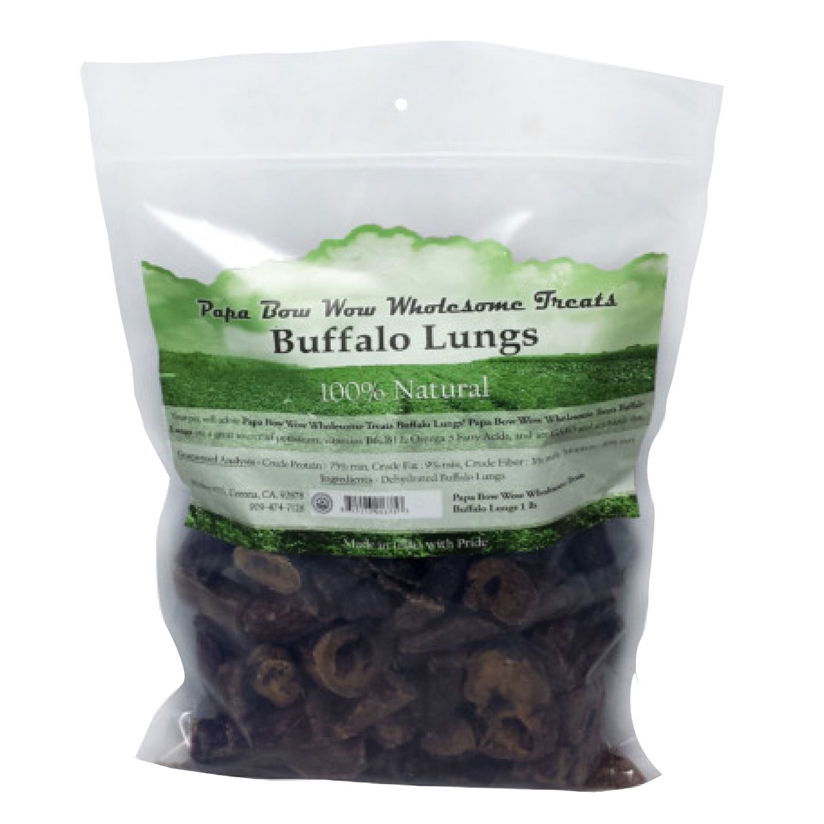 Papa Bow Wow Wholesome Water Buffalo Lung Dog Treats, 1 lb Bag, Pack of 6