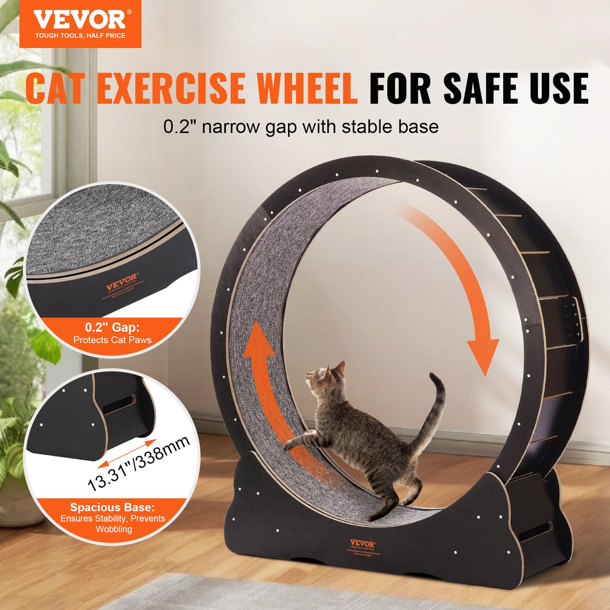 Cat Exercise Wheel 43.3' Large Cat Treadmill Wheel For Indoor Cats Black
