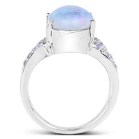 4.12 Carat Genuine Triplet Opal and Tanzanite .925 Sterling Silver Ring