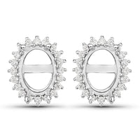 0.26 Carat Genuine White Diamond 14K White Gold Semi Mount Earrings - holds 8x6mm Oval Gemstones