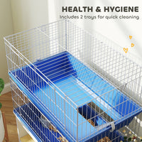 2-Tier Guinea Pig Cage, Ferret Cage, Chinchilla Cage, Small Animal Cage Indoor with Dish and Bottle, 2 Doors, Deep Botto