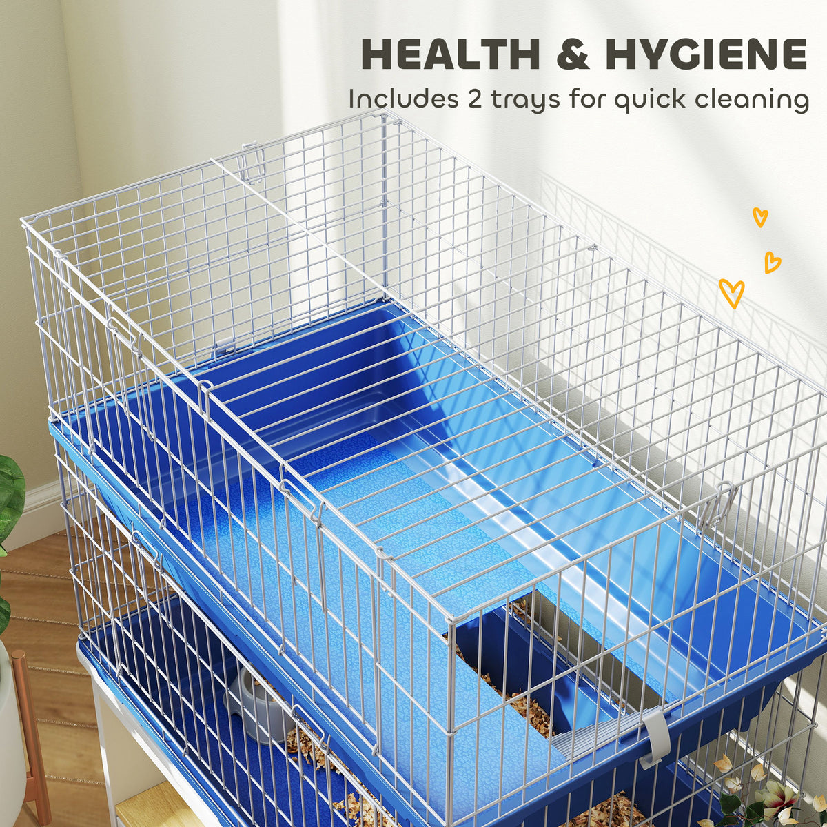 2-Tier Guinea Pig Cage, Ferret Cage, Chinchilla Cage, Small Animal Cage Indoor with Dish and Bottle, 2 Doors, Deep Botto