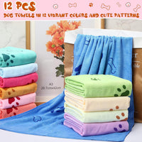 Irenare 12 Pack Dog Bath Towel Set 20'' x 39'' Microfiber - Multicolor - image 3