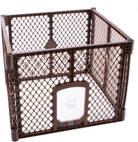 MyPet North States Petyard Plus: 3 Ft. Wide Folding Dog Playpen - 4-Panel / Small Pet Door / Brown