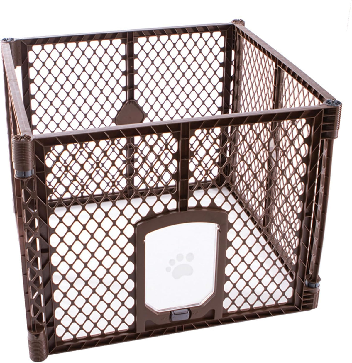 MyPet North States Petyard Plus: 3 Ft. Wide Folding Dog Playpen - 4-Panel / Small Pet Door / Brown