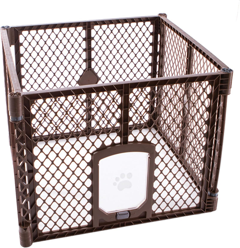 MyPet North States Petyard Plus: 3 Ft. Wide Folding Dog Playpen - 4-Panel / Small Pet Door / Brown