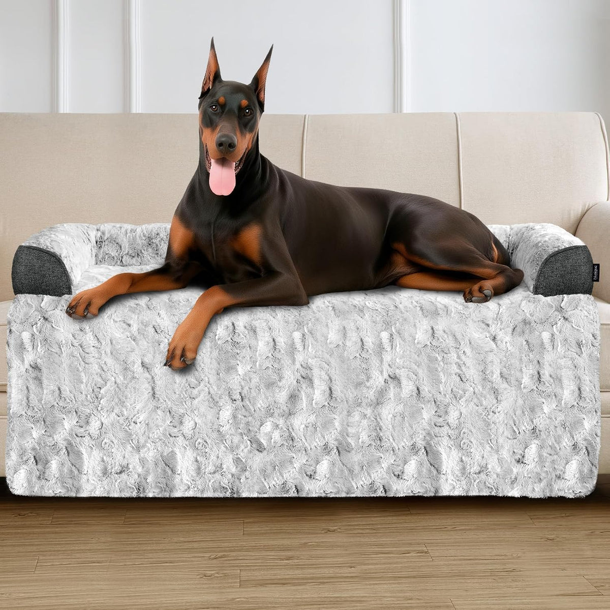 Calming Dog Bed for Couch with Cozy Raised Edge - Grey / 53"L x 39"W x 5"Th