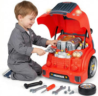 Interactive Truck Engine Toy with Removable Parts, Lights - Red