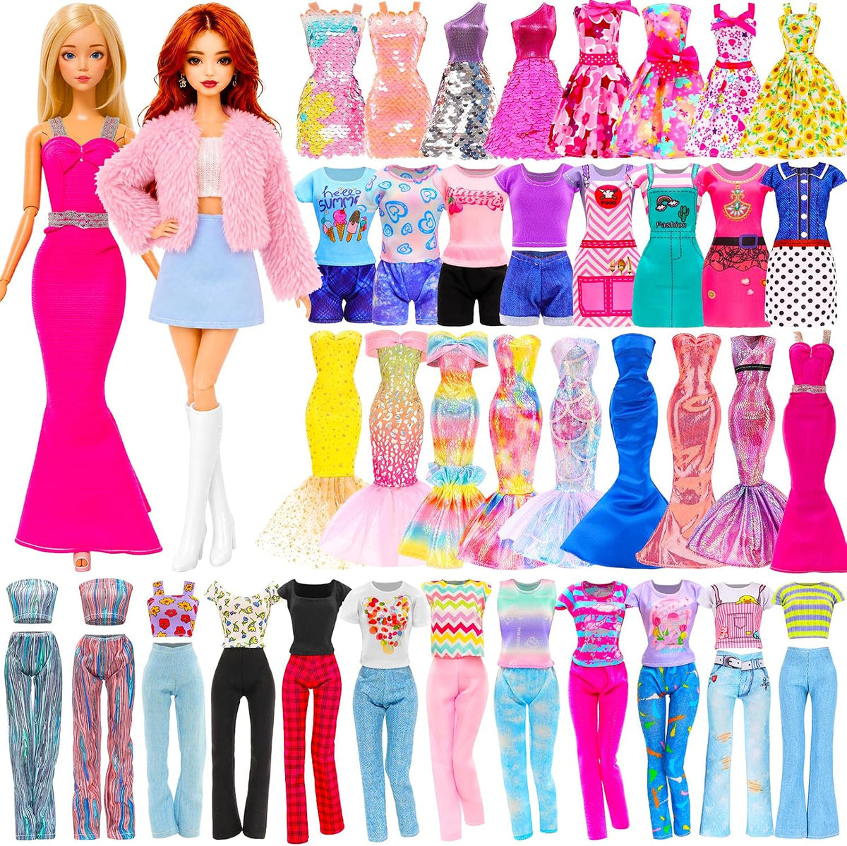 14 Sets Doll Clothes Mermaid, Floral Dresses