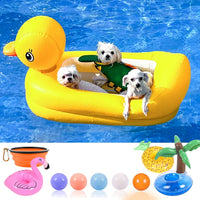 Dog Pool Floats Set, Dog Float Raft with Collapsible Dog Bowl - Yellow