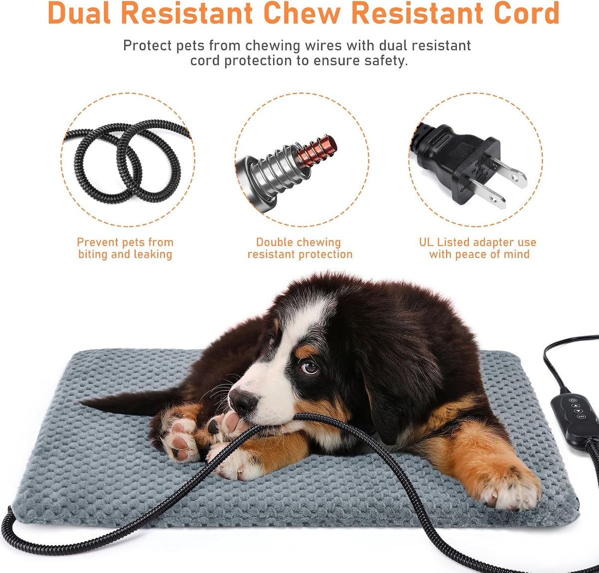 Heated Dog Bed, Waterproof Adjustable Temperature Dog Cat Heating Pad with Timer, Indoor Pet - M: 28" x 20" / Grey - image 3