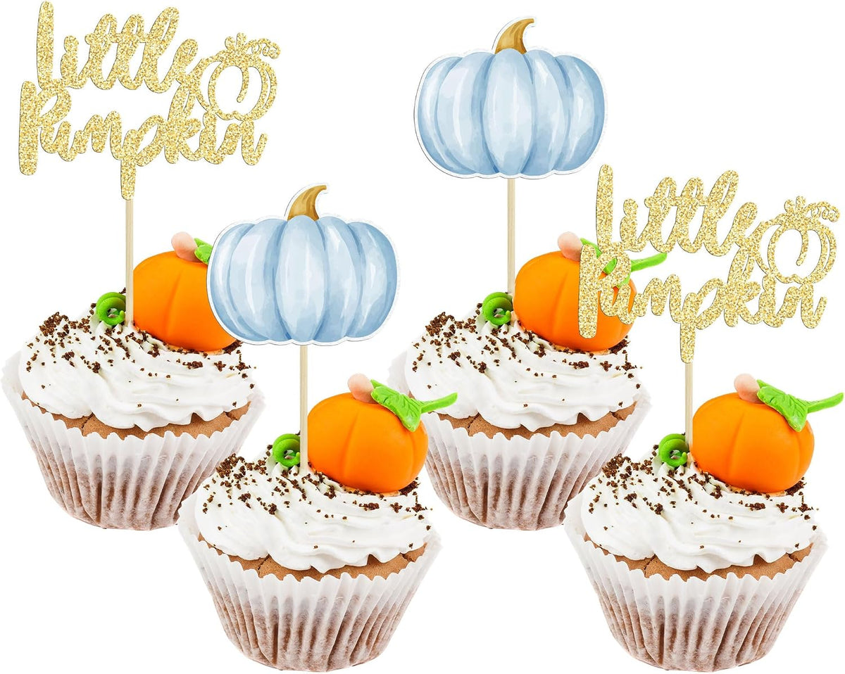 Gyufise 24Pcs Pumpkin Oh Baby Cupcake Toppers Pink Fall Pumpkin - Blue 2