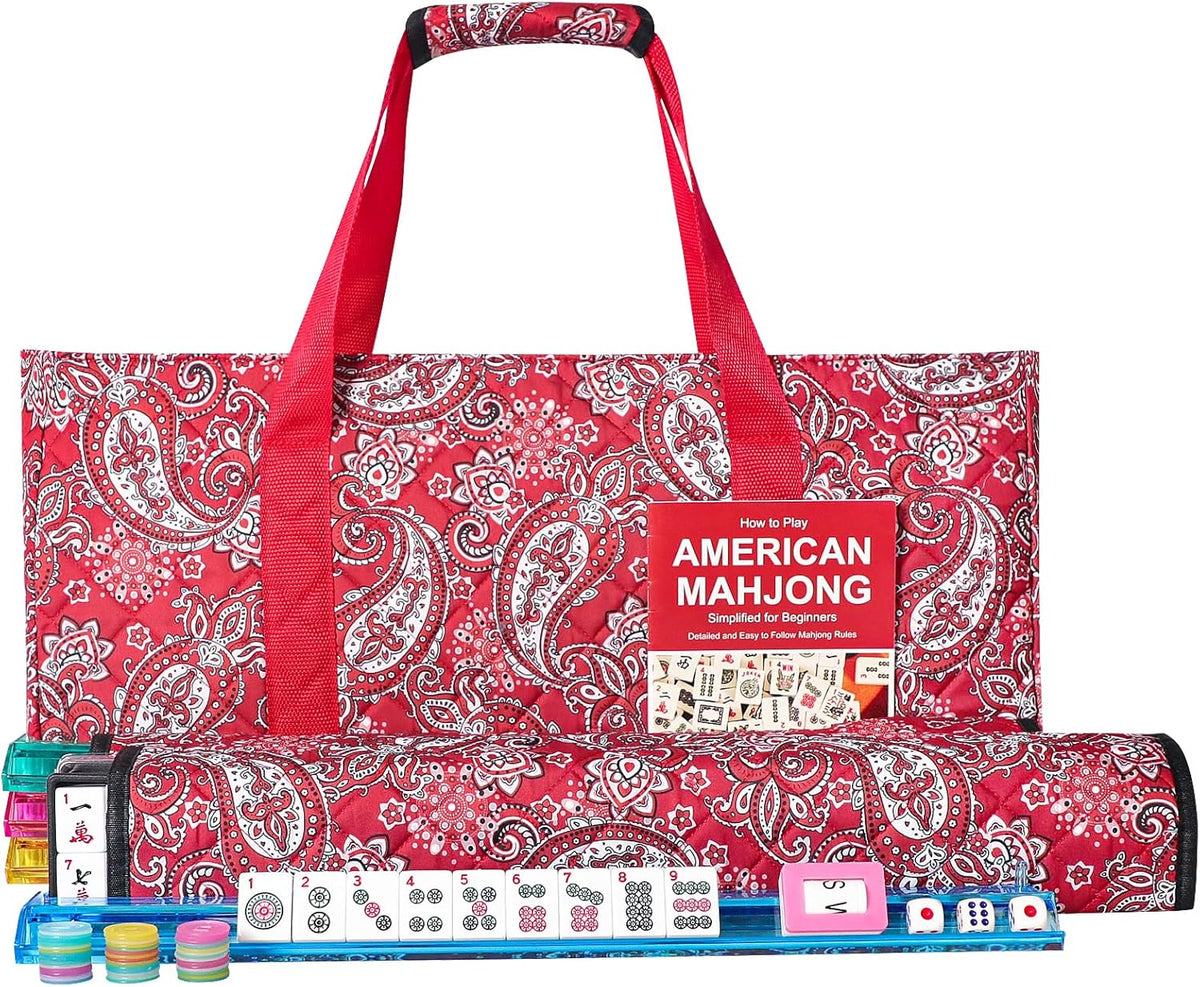 American Mahjong Game Set, 166 Quality White Tiles - Red