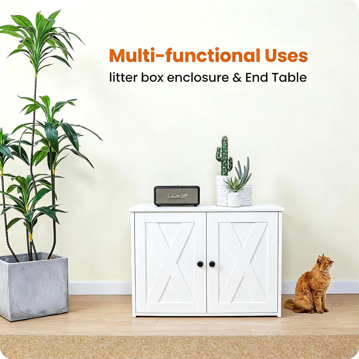 Cat Litter Box Enclosure, Hidden Litter Box Furniture - White - image 2