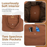 Corduroy Dog Carrier - Lightweight Cotton Soft-Sided Pet Tote with Safety Harness Clip - Breathable Travel Carrier for Small Dogs and Puppies (Brown)