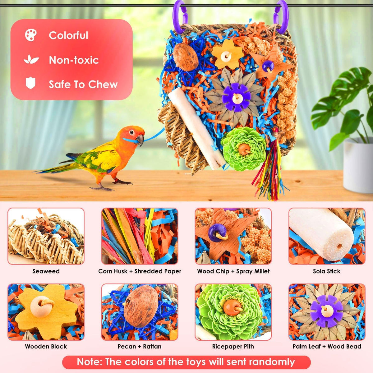 KATUMO Bird Toys, Grass Mat Shredding Hanging Toy for Budgie Parakeet – Essentials for Birds - Flower decor - image 3