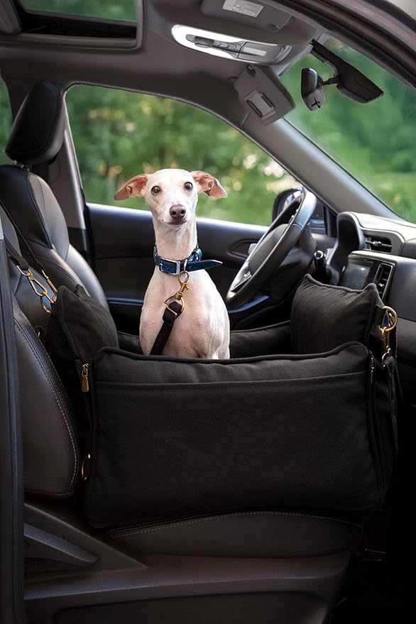 Noah & Paw Dog Car Seat Carrier, Small Dog Car Seat for Small Medium Pets with Harness Clip, 4X Safety Feature, Booster Travel Bed, Waterproof Washable, Orthopedic Foam Filling, Canvas Collection