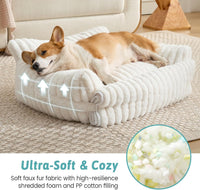 COZY KISS Cute Cat Couch, Fluffy Sofa Bed for Cats and Small Dogs, Premium Faux Rabbit Fur Cats - Cream / Medium: 32'' x 24'' - image 4