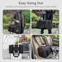 Petsfit Expandable Dog Carrier Large Cat Carrier, Soft-Sided Portable Collapsible Pet Travel Carrier for Kittens, Puppies or Small Animals, 19 x12x12 Inches, Black