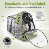 Cat Backpack Carrier, Breathable Cat Carrier Large Space Bubble Pet Backpack for Kitty Small Dog up - Square Expandable- Green - image 2