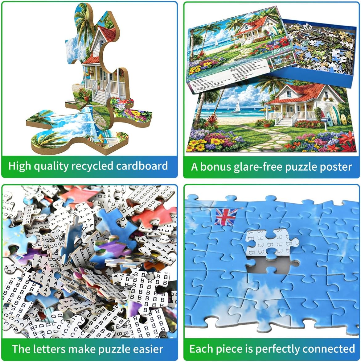 1000 Piece Jigsaw Puzzle, French Riviera Flower Market - Beach Surfing - image 3