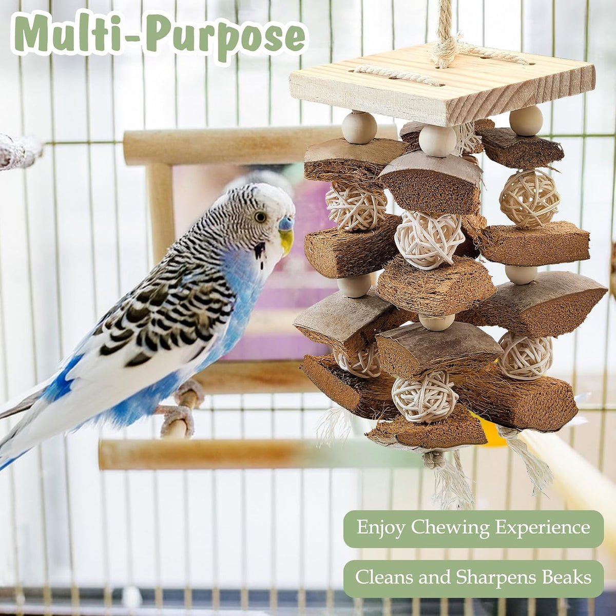 Macaw Toys Extra Large Parrot Toys Natural Wood Bird Chewing Toys - D: With Coconut Shell - image 4