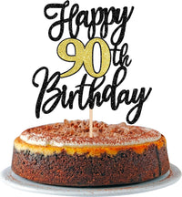 1 PCS Happy 60th Birthday Cake Topper Black Gold Glitter Cheers to 60 - 90th