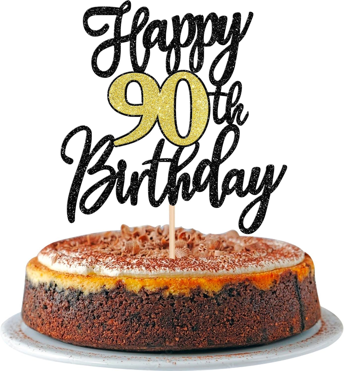 1 PCS Happy 60th Birthday Cake Topper Black Gold Glitter Cheers to 60 - 90th
