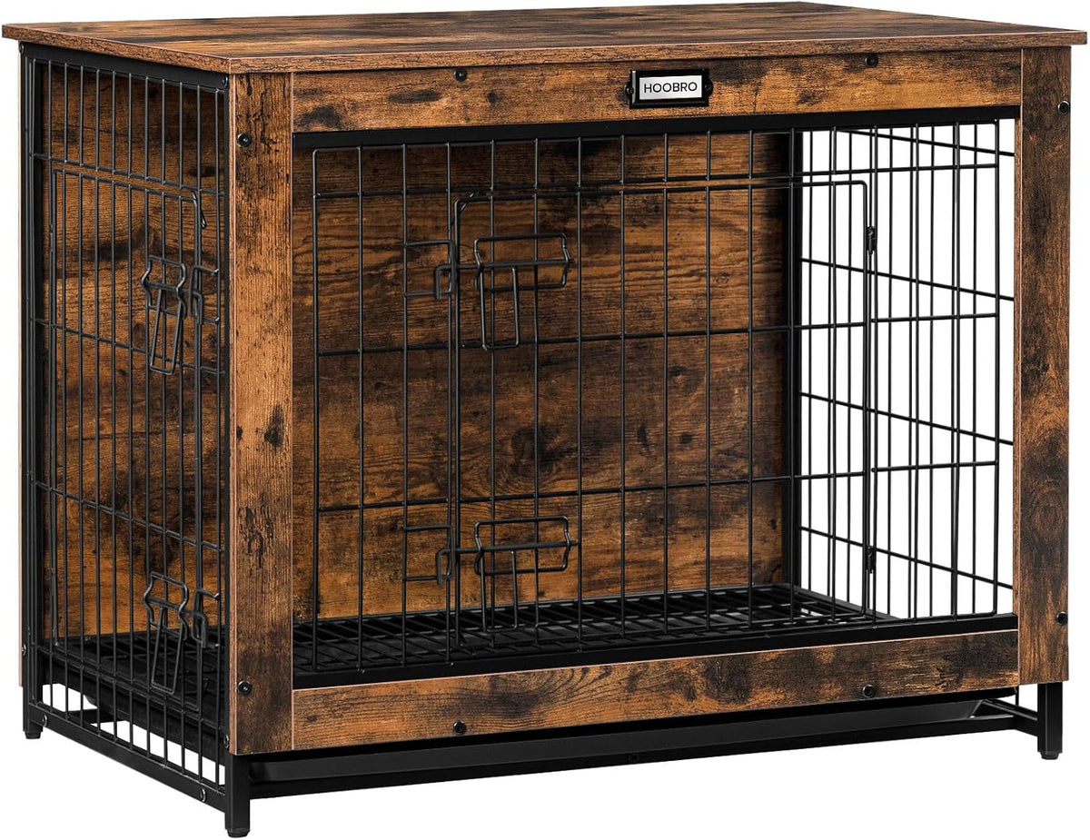 HOOBRO Dog Crate Furniture, 38.6" Large Dog Kennel Indoor - 31.5"L x 21.7"W x 25.4"H / Rustic Brown
